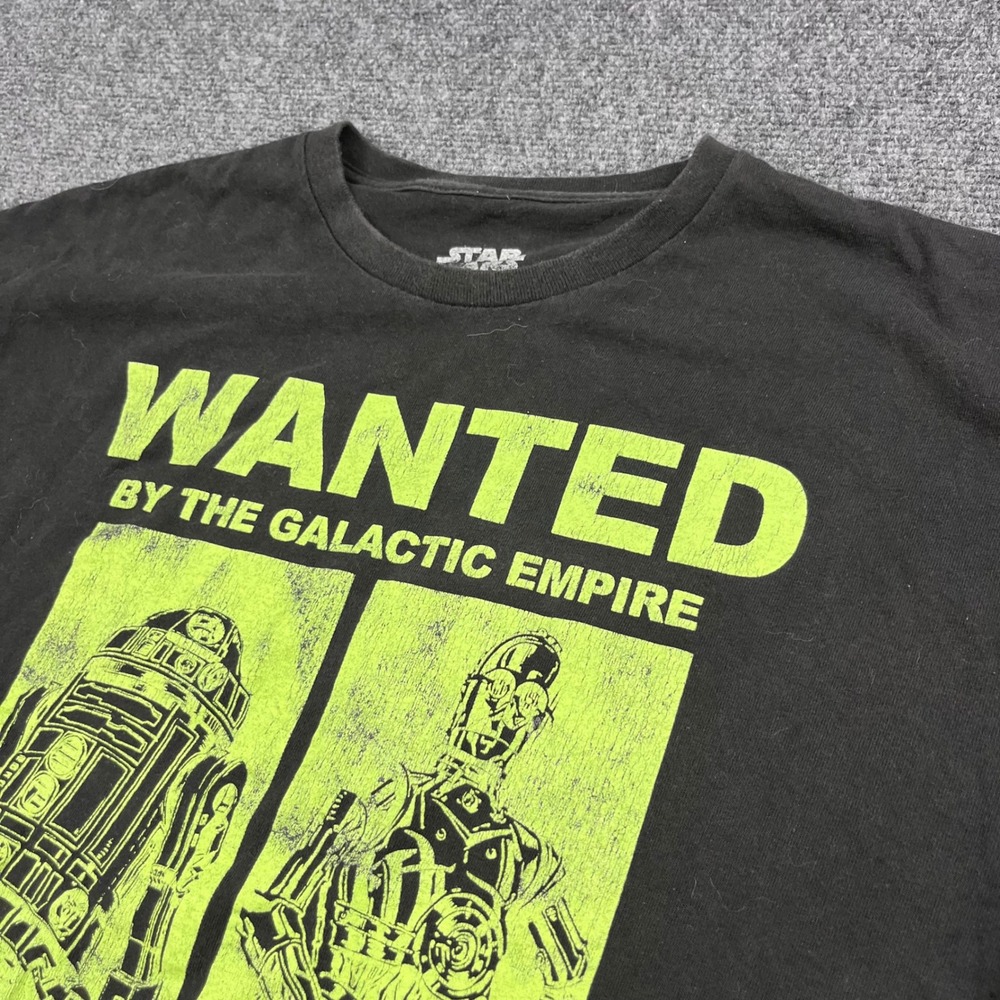 Star Wars Droids Wanted Graphic Tee Black Neon Green Short Sleeve T-Shirt